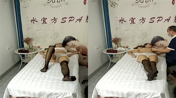 苗条贫乳黑丝少妇做SPA遭色狼技师强行内射